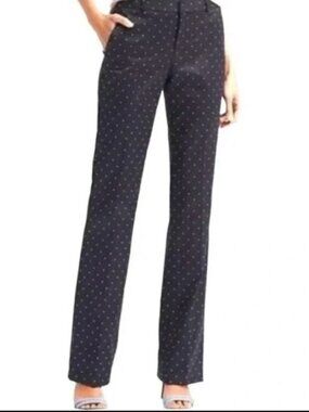 Banana Republic Logan Trousers Navy Blue w White Polka Dots Size 12